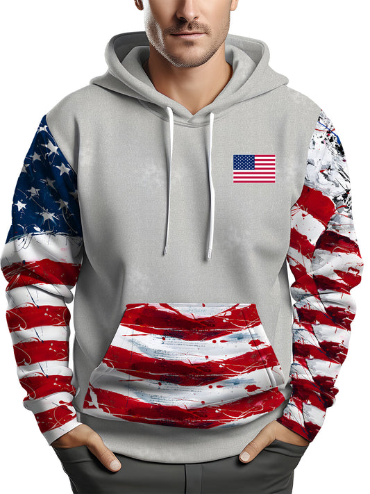 大码男士五星国旗连帽衫休闲运动时尚套头衫户外穿搭上衣