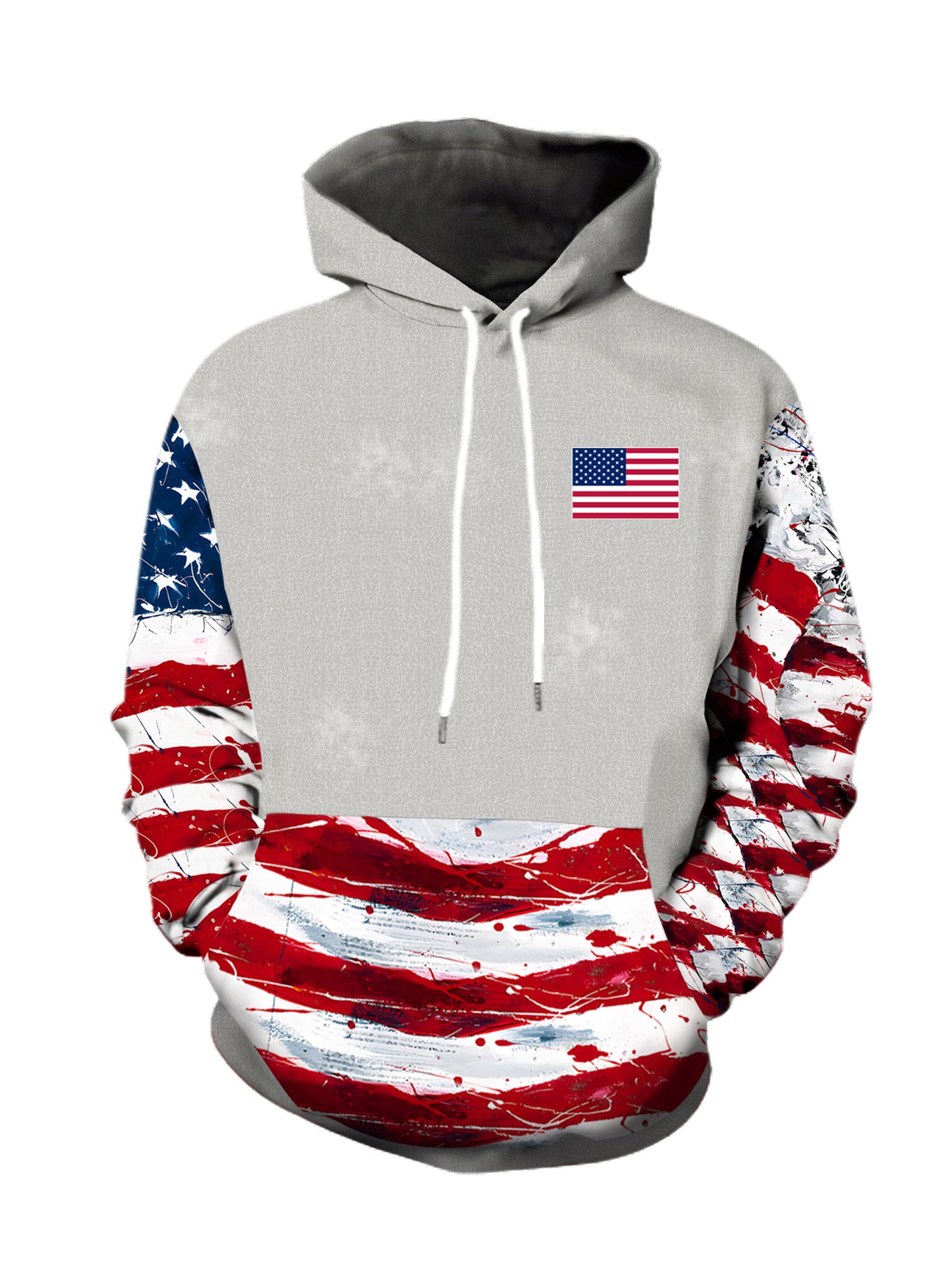 大码男士五星国旗连帽衫休闲运动时尚套头衫户外穿搭上衣